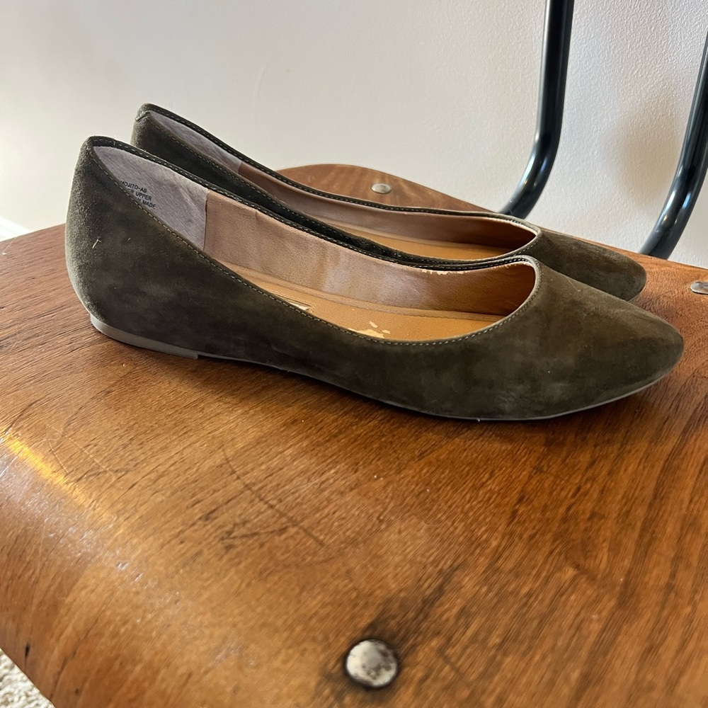 Audrey Brooke Olive Green Suede Women's Flats